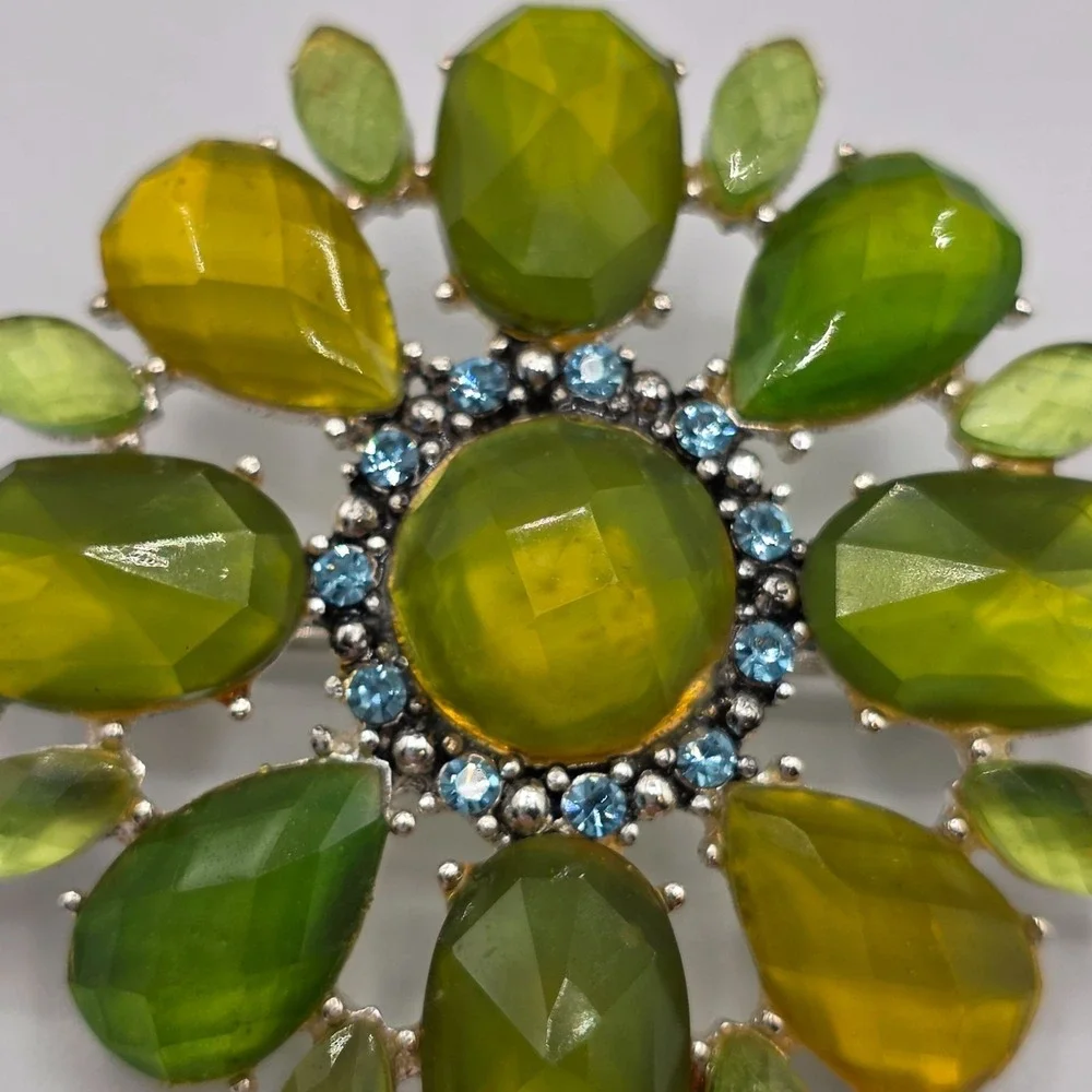 Liz Claiborne Vintage‎ Estate Art Deco Style Brooch Green Amber Gemstones Glam
